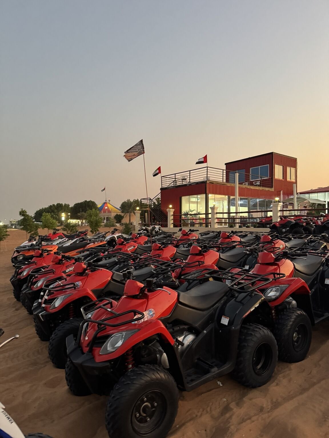 Large selection of quad bikes at the desert activity yard